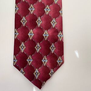 Vintage Meeting Street Silk Tie Burgundy Gold + Blue Diamonds
